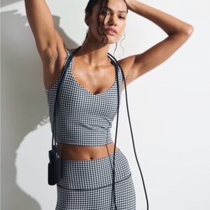 YPB SculptLUX Sweetheart Black and White Houndstooth Crop Top NWT Size Medium